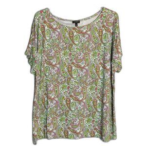 Talbots Green Pink Paisley Stretch Tee Women's XL